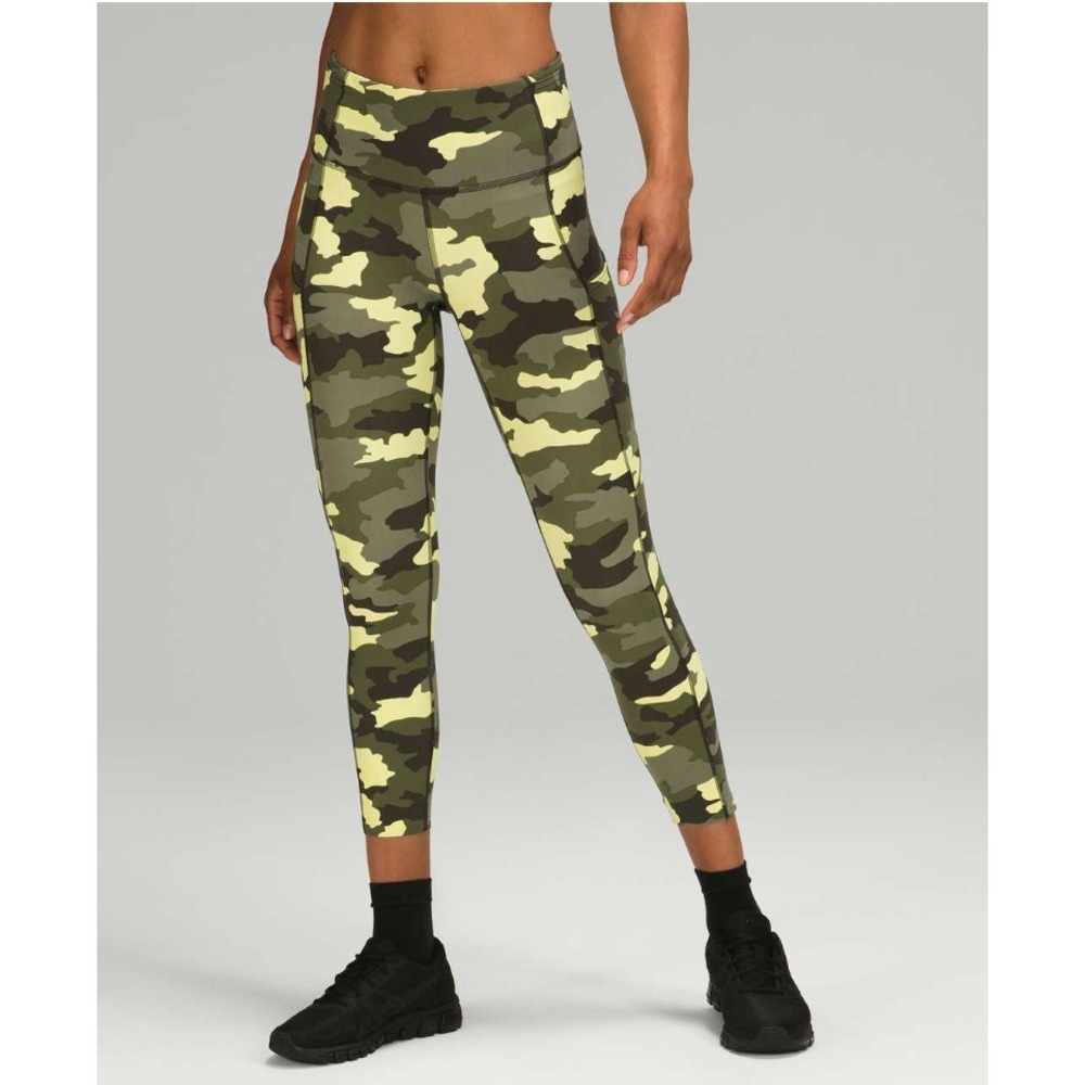 Lululemon FastFree High Rise Crop 23" Size 10 Heritage Camo Crispin Green Multi